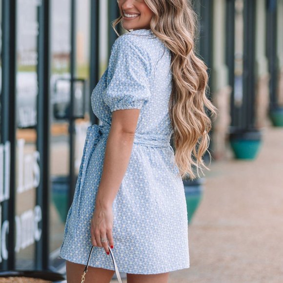 Minkpink Vale Mini Wrap Dress Cornflower Blue Medium - Picture 2 of 7